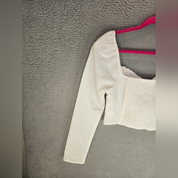 Astr The Label Crop Top White Womens Sz L Ruched Sweetheart Neckline Smock Back - Picture 7 of 12